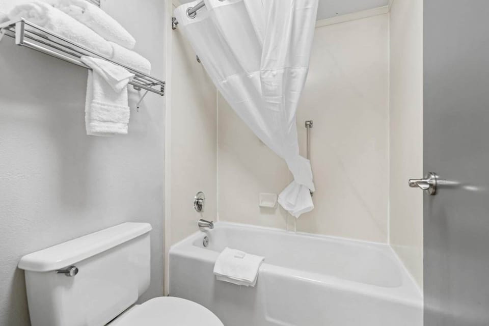 Recharge in a practical bath space with supportive grab bars.