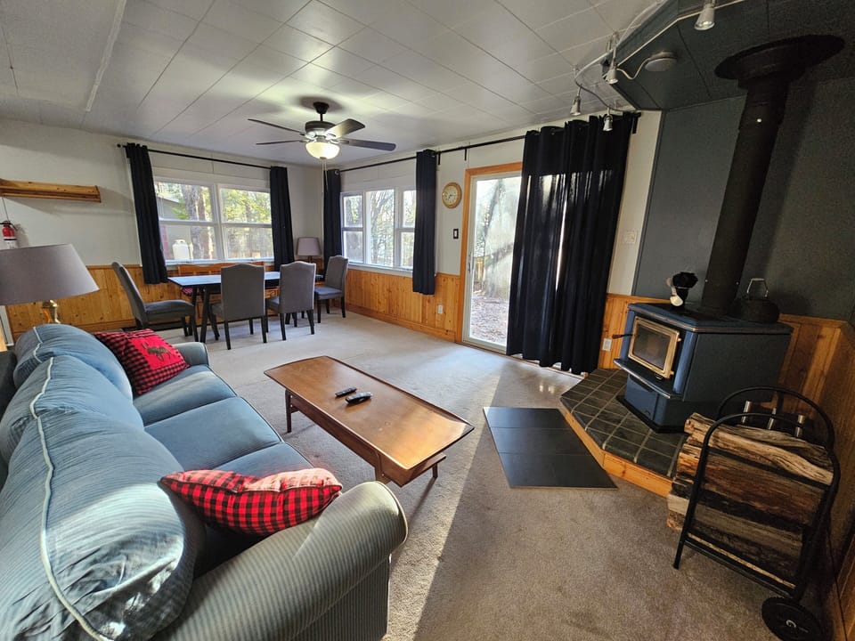 Living room with wood burning stove