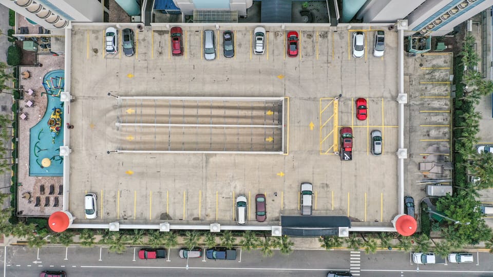 aerial view of top of parking garage