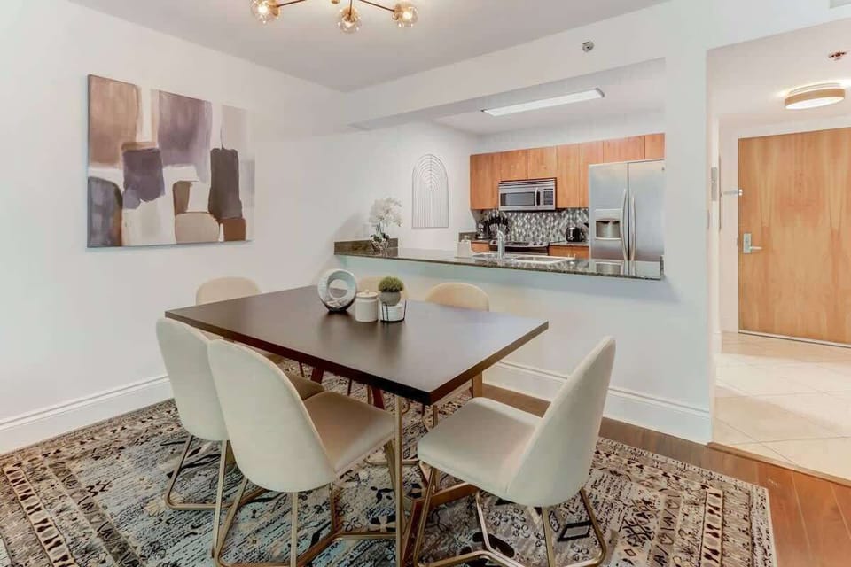 Modern open concept living space featuring dining area