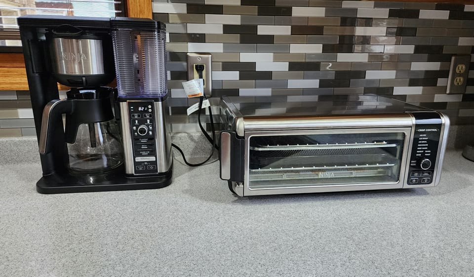 Ninja coffee maker and Ninja air fryer/oven.