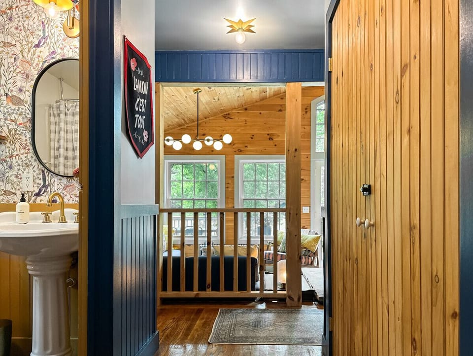 Head past the bathroom to the light-filled living room.