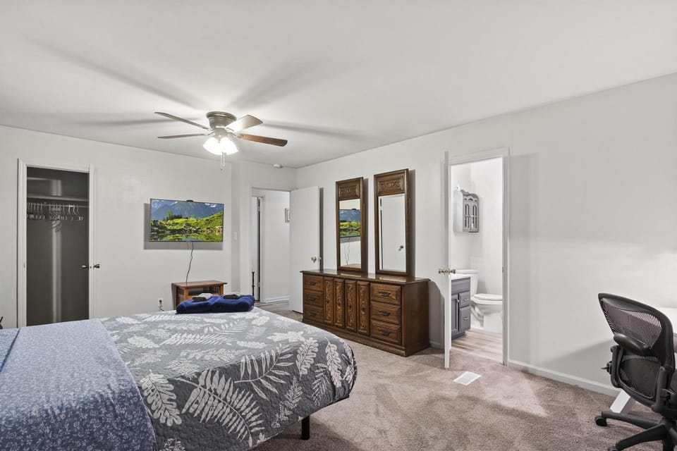 another shot of the big master bedroom so you can see the entrance to the bathroom and the second large dresser and the Roku TV on the wall :)
