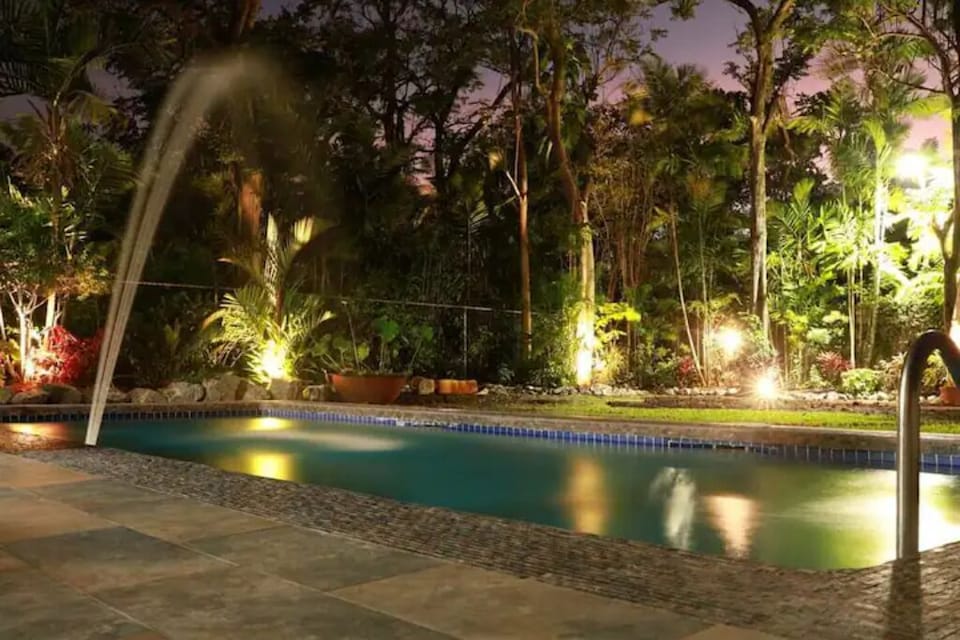 Private backyard at night