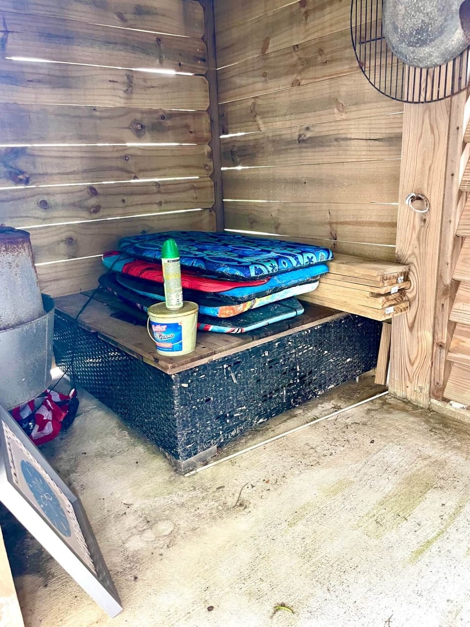 Beach toy storage under steps. Take boogie boards and chairs down to the beach.