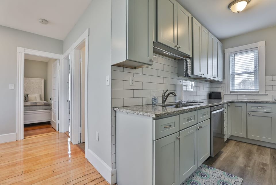 Offset Kitchen Sink and Cabinets