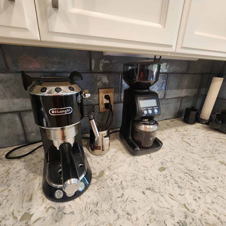 espresso, coffee grinder (drip also available