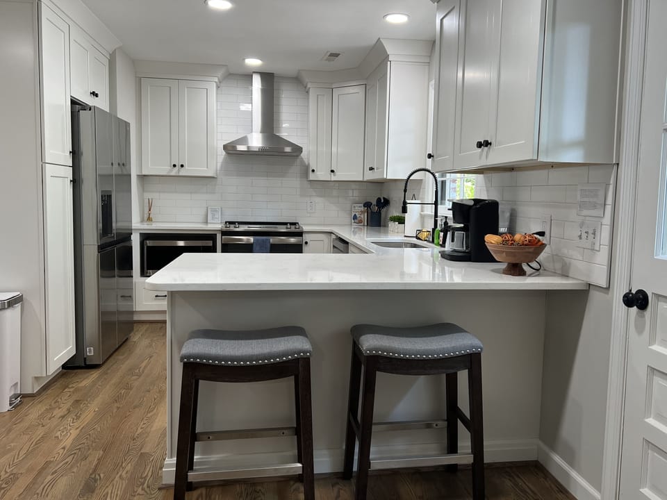 New kitchen stocked with everything you need to cook, bake, and bbq. 