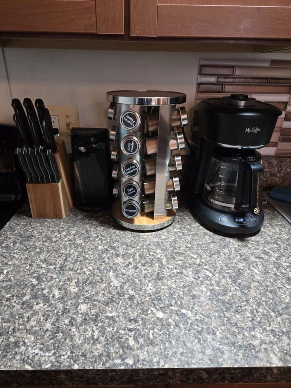 Kitchen Cutlery, Spice Rack, and Coffee Maker
