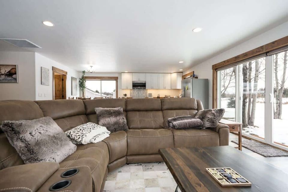 Living area with spring creek view