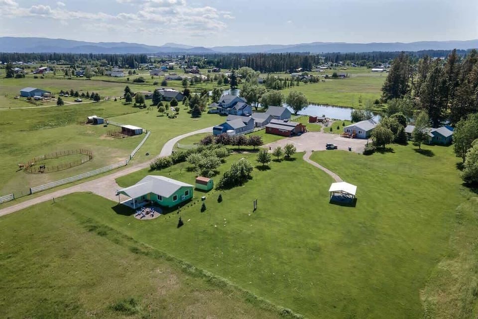 Aerial view of the homes with spring creek access