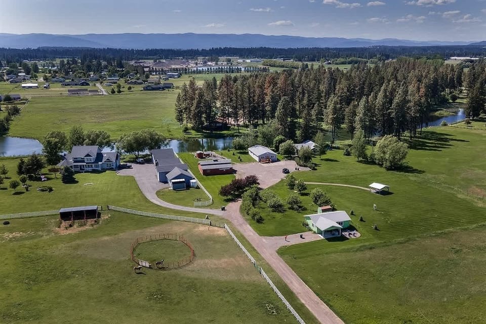 Aerial view of the homes with spring creek access