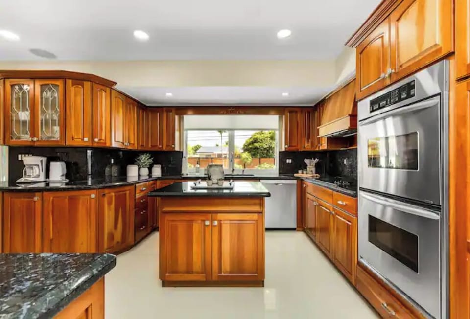 Fully equipped kitchen with all stainless-steel appliances. 