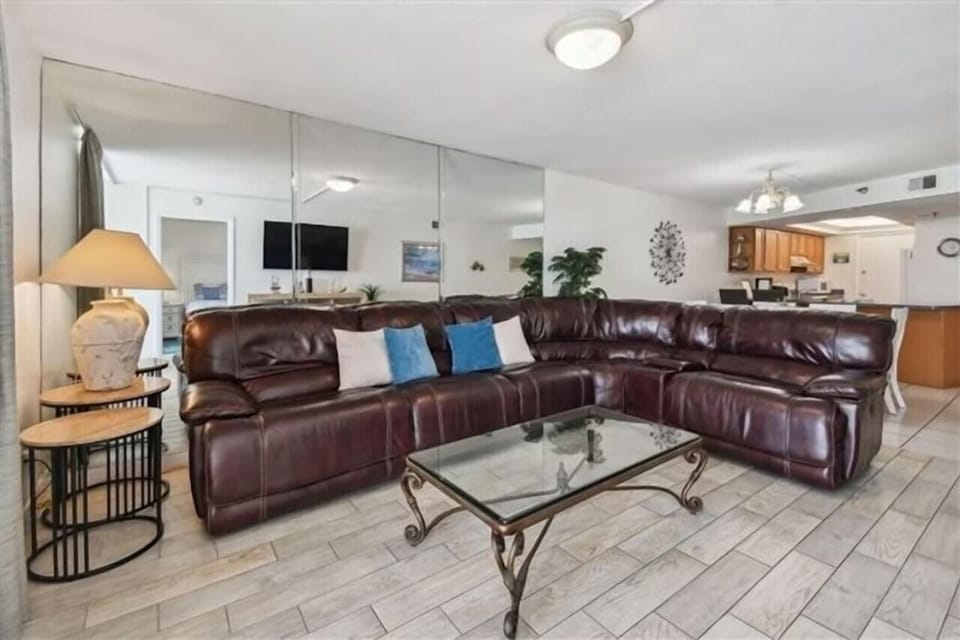 Large comfy sectional to relax after a fun filled beach day