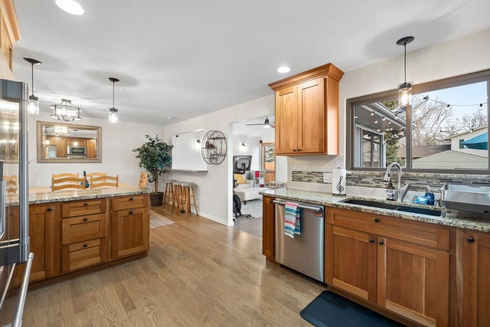 Fun family dinners. Transition from kitchen to dining area allows for easy dinners and quick clean up.