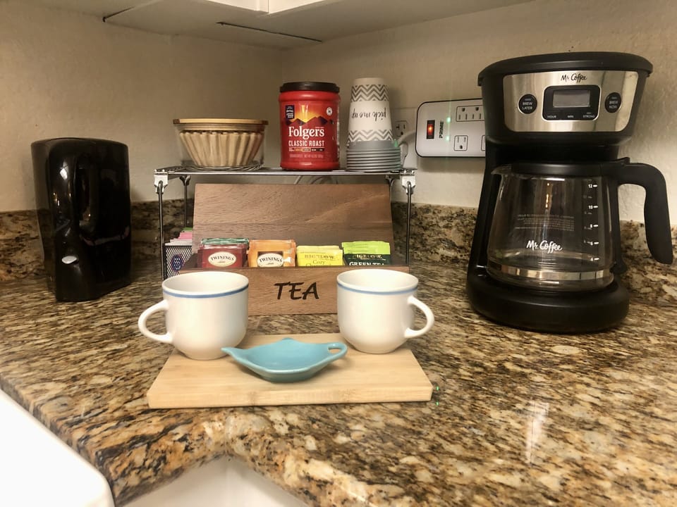 Coffee and tea station.
