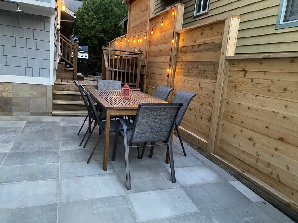 Outdoor dining, relaxing space and large gas grill