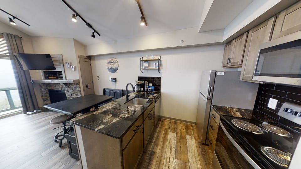 Indoors, Kitchen, Refrigerator, Sink, Cooktop