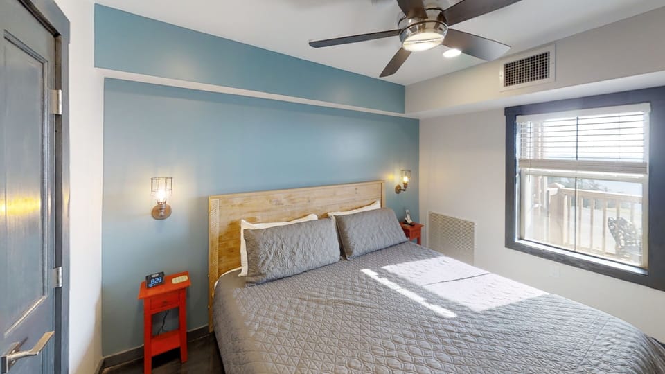 Indoors, Ceiling Fan, Furniture, Bedroom, Bed