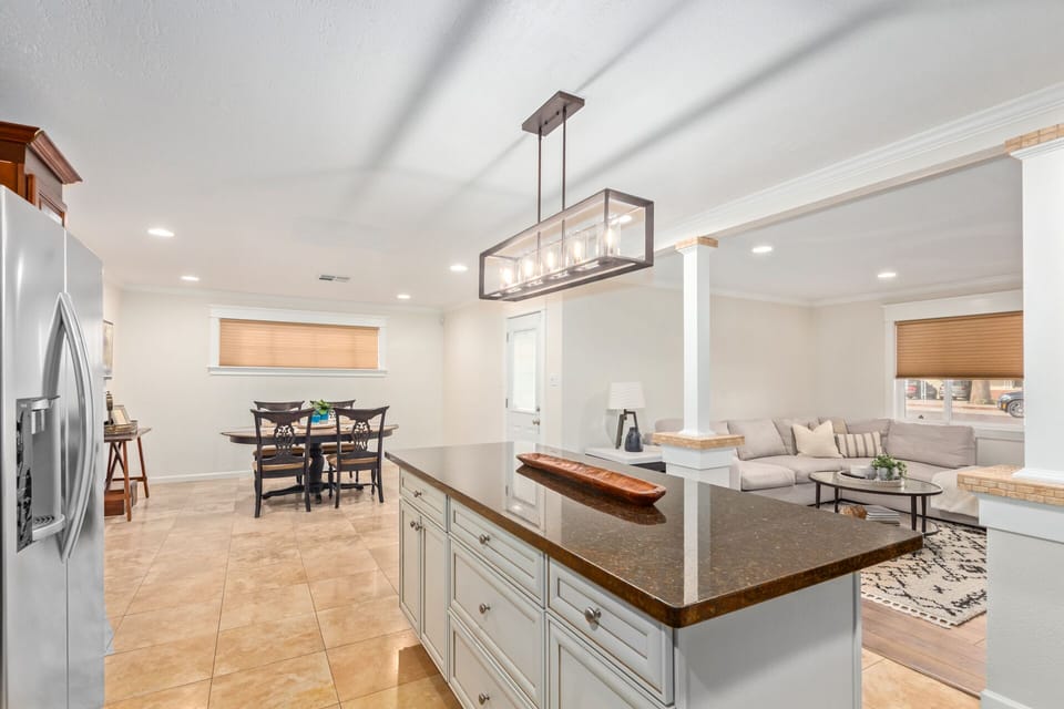 Large dining area with extra seating at the island