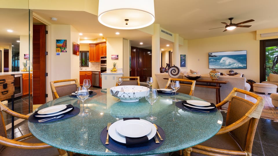 Lovely dinnerware, linens and flatware are provided