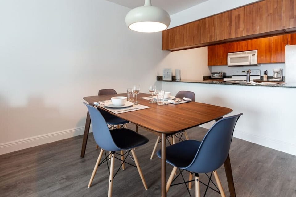 Modern open concept living space featuring dining area