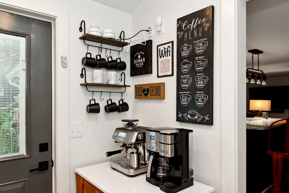 Espresso, cappuccino, mocha, americano, or a big pot of coffee for the crowd.