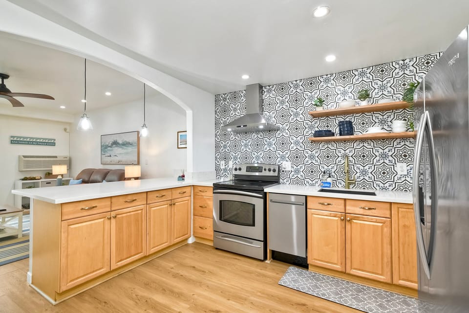 Fully equipped kitchen with stainless steel appliances
