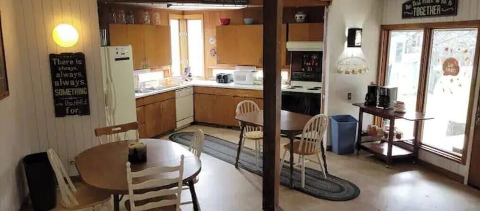 A well-appointed kitchen with eat-in seating. 