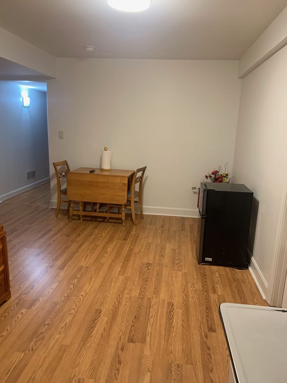 basement kitchenette area. Microwave, small frig, and Keurig


