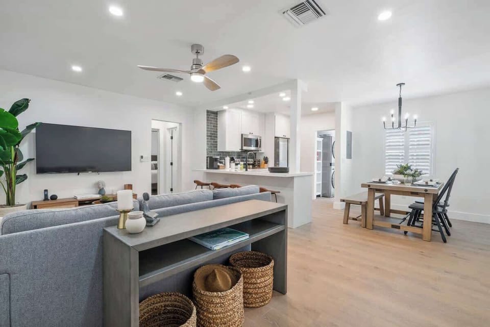 Unit 1 (2 bed/2bath) open, spacious and comfortable living/dining/kitchen.