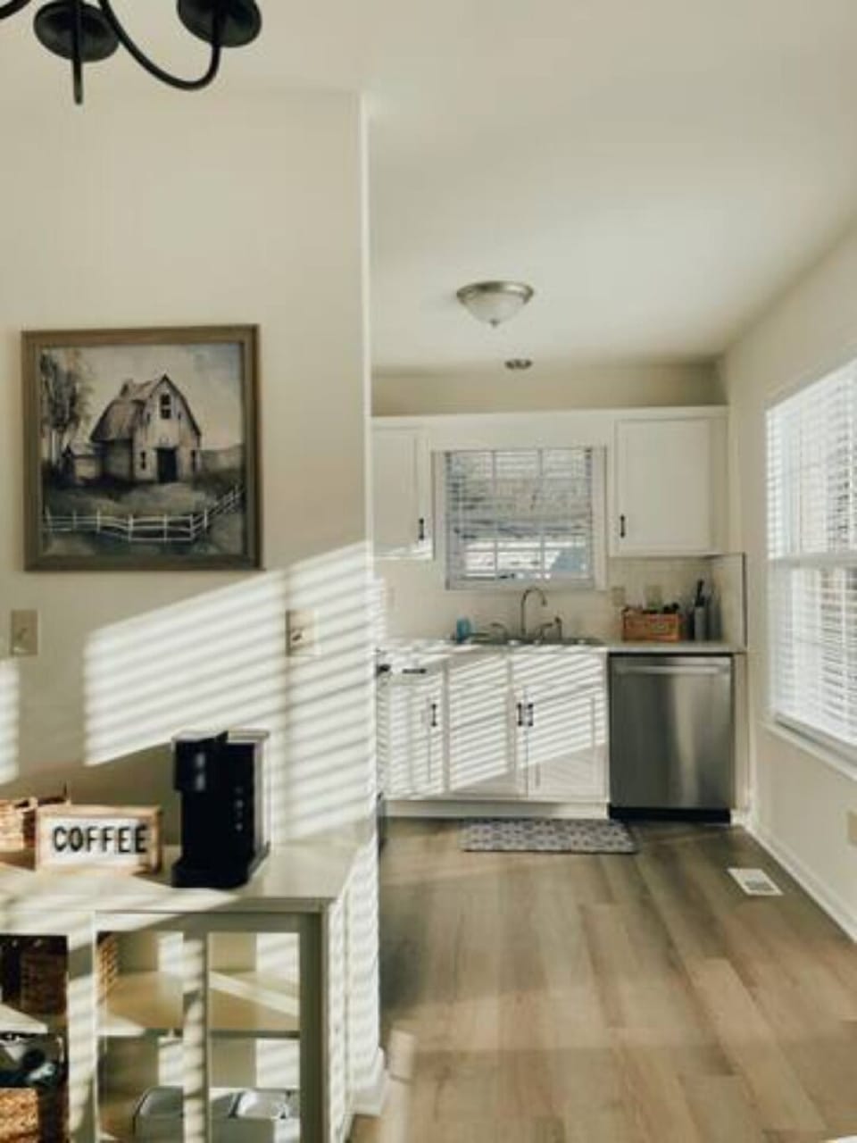 Coffee bar and kitchen.