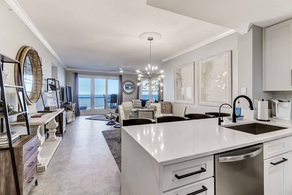 Gorgeous Open Floor Plan with Kitchen, Living, and Dining Room Overlooking the Ocean