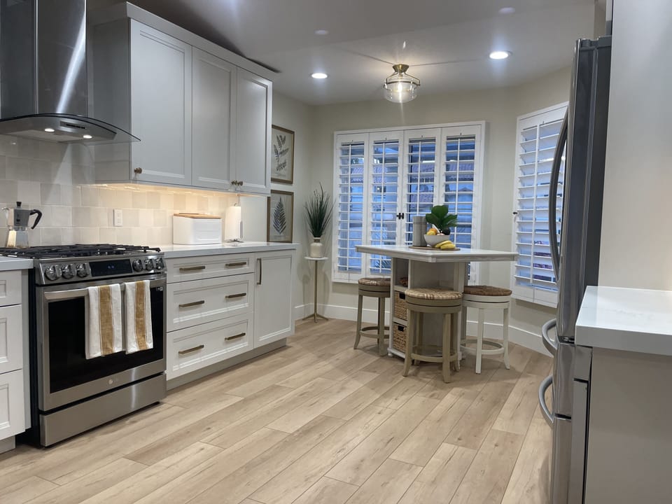 Huge kitchen with custom flooring.