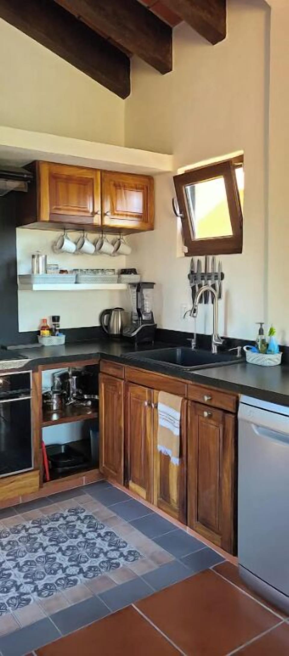 Granite countertops, induction stove, electric oven, dishwasher, garbage dispose