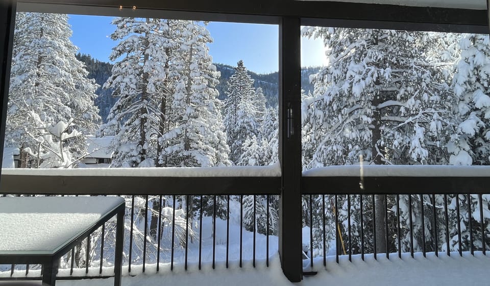 View from main large balcony off living area in winter (2nd floor) 