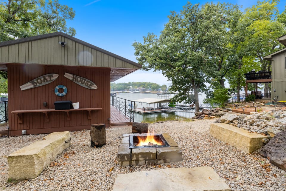 Enjoy evening firepit gatherings from your private lakefront retreat.