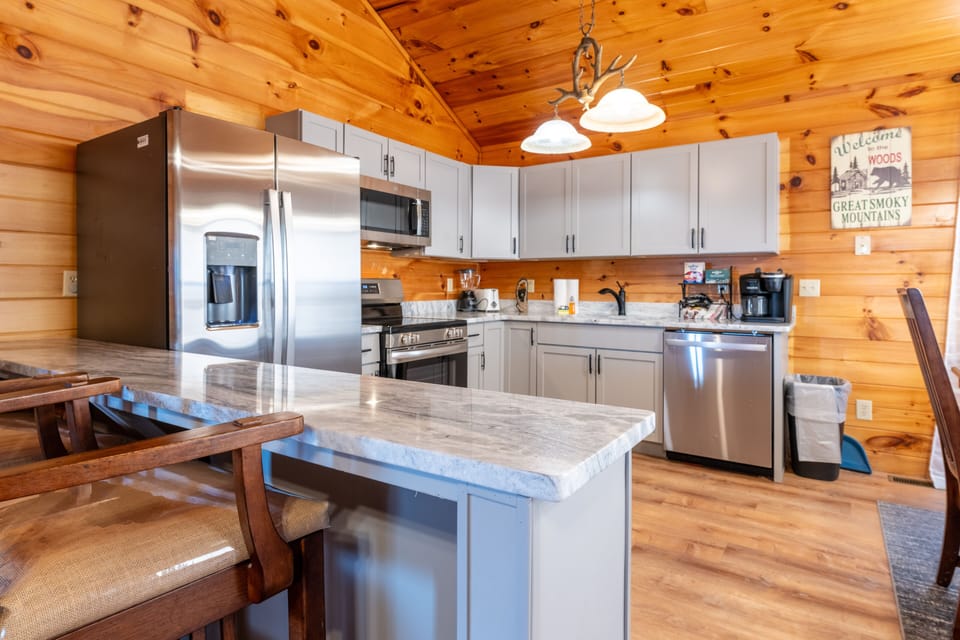 New remodeled kitchen with stainless steel appliances.