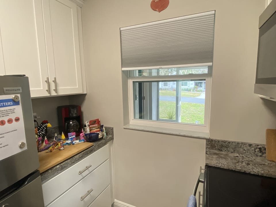 Kitchen with snacks and coffee for guests