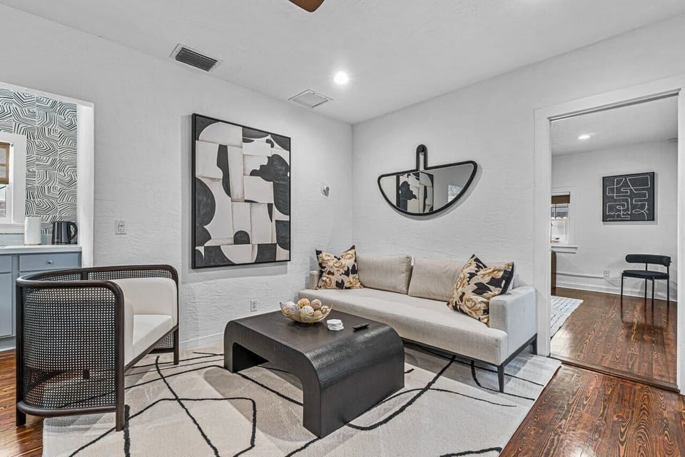 The elegant living space within the private guest house
