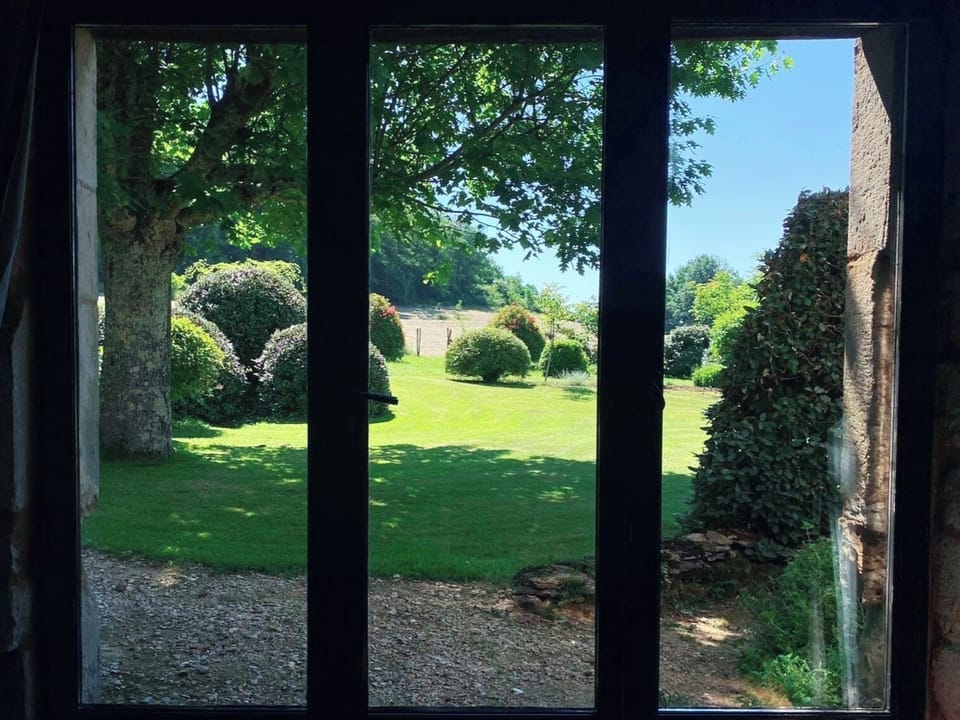 View of Le Noyer's gardens from kitchen/dining area