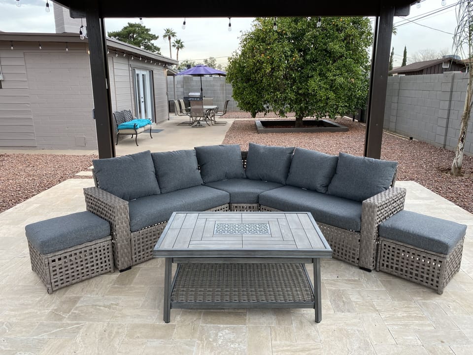 Patio furniture under pergola 