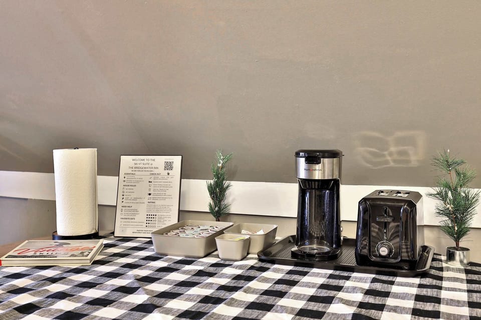 Kitchenette area features complimentary coffee, creamer and sugar, as well as a mini-fridge, toaster and microwave.