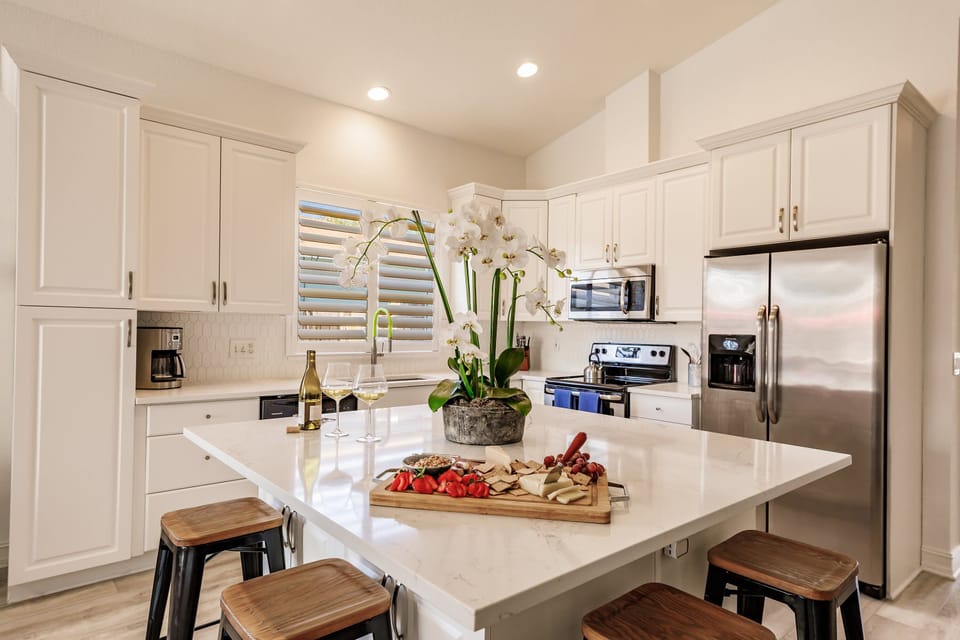 Oversized kitchen island for entertaining.