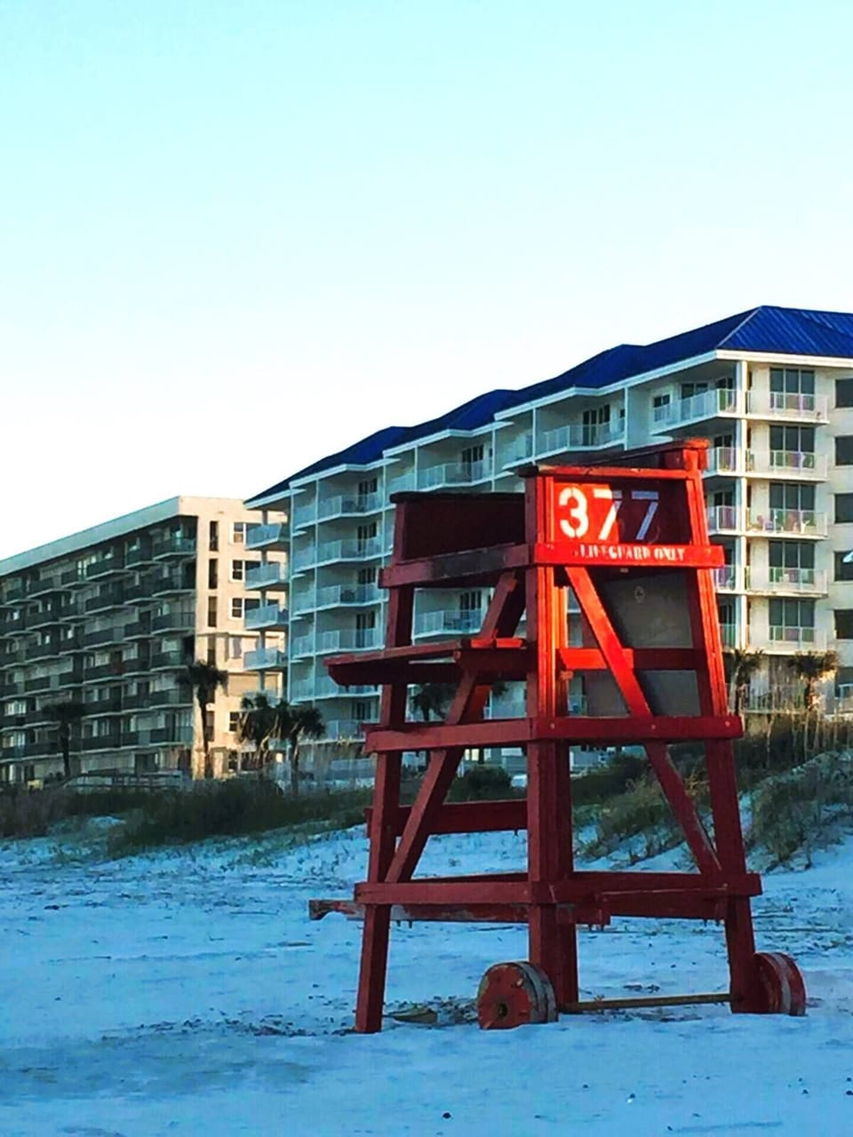 View of the Atlantica standing on the beach.