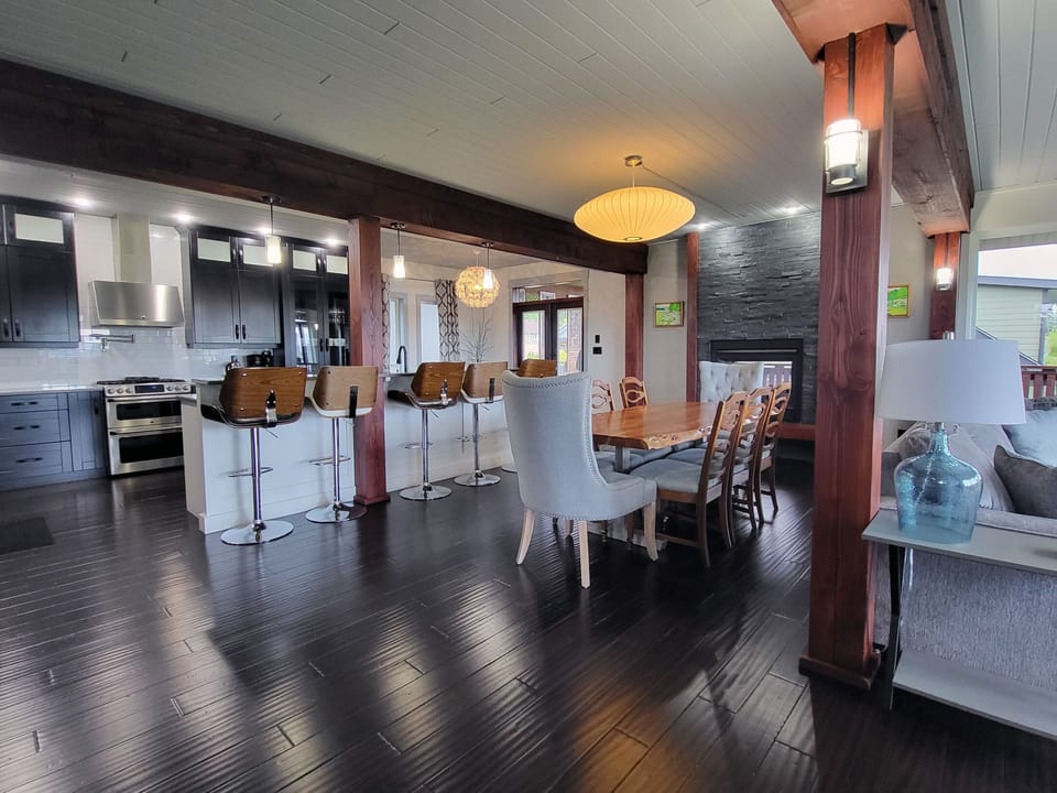 Second floor kitchen, dining and living