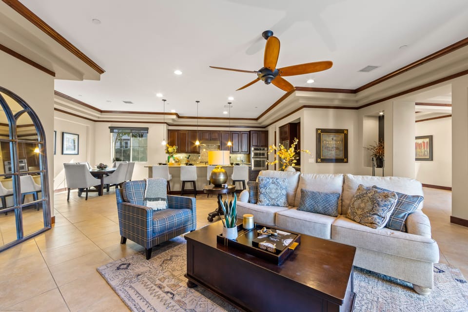 Stay cool during summer days with the remote-controlled ceiling fan.