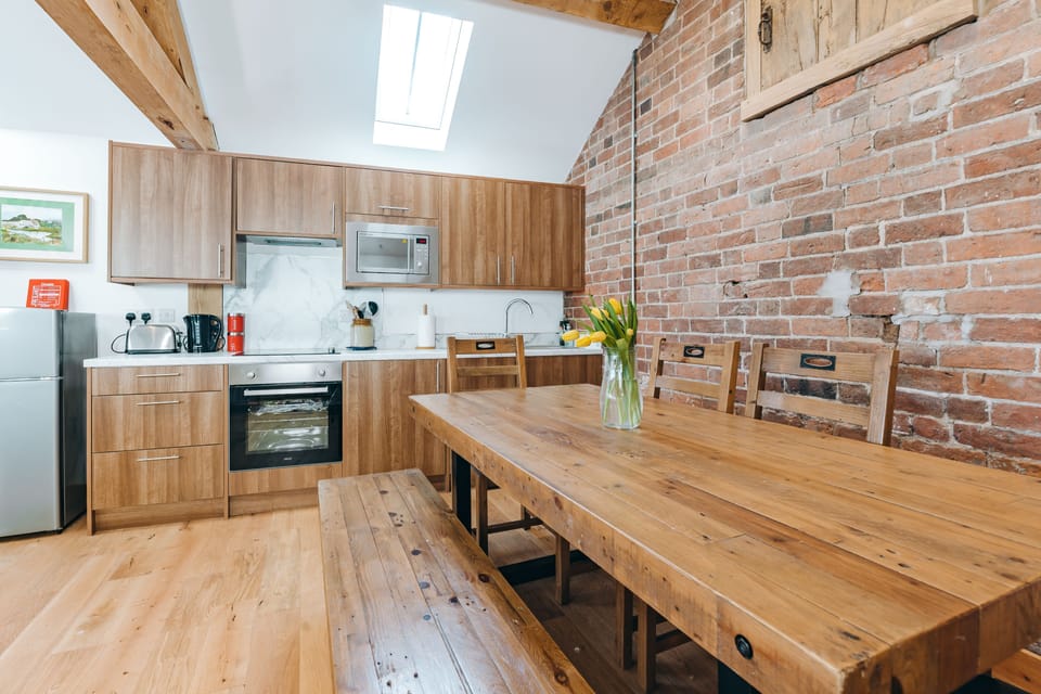 church barn kitchen dining area