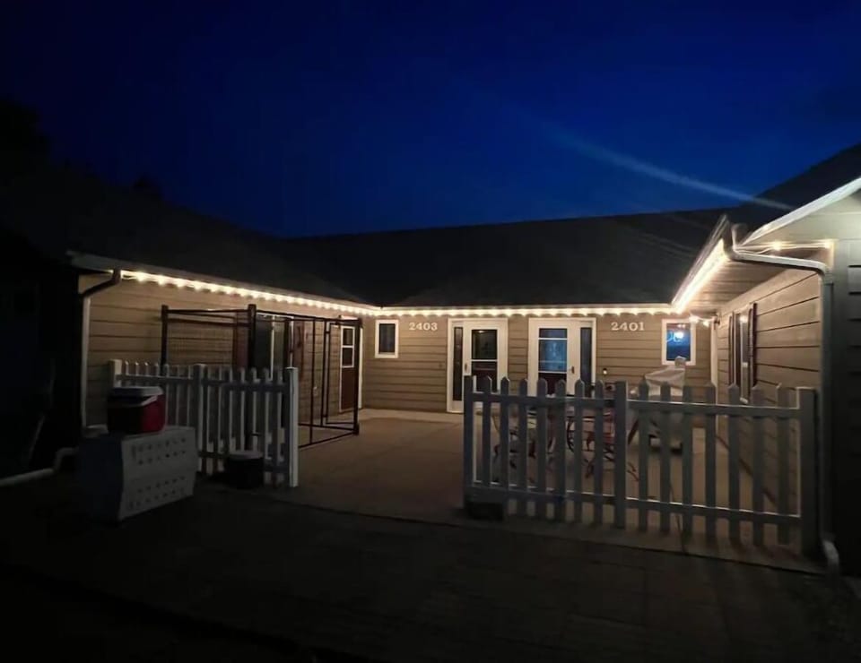 Front patio in the evening lighting
