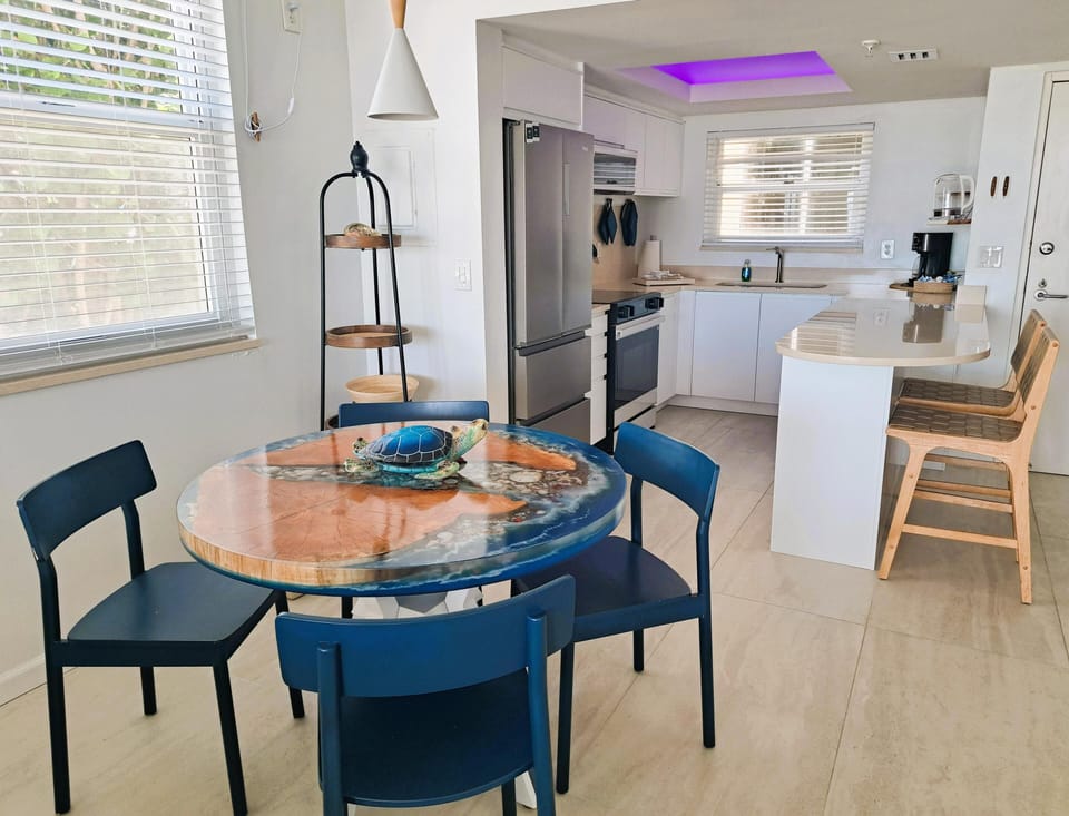 View from living room of dining area
